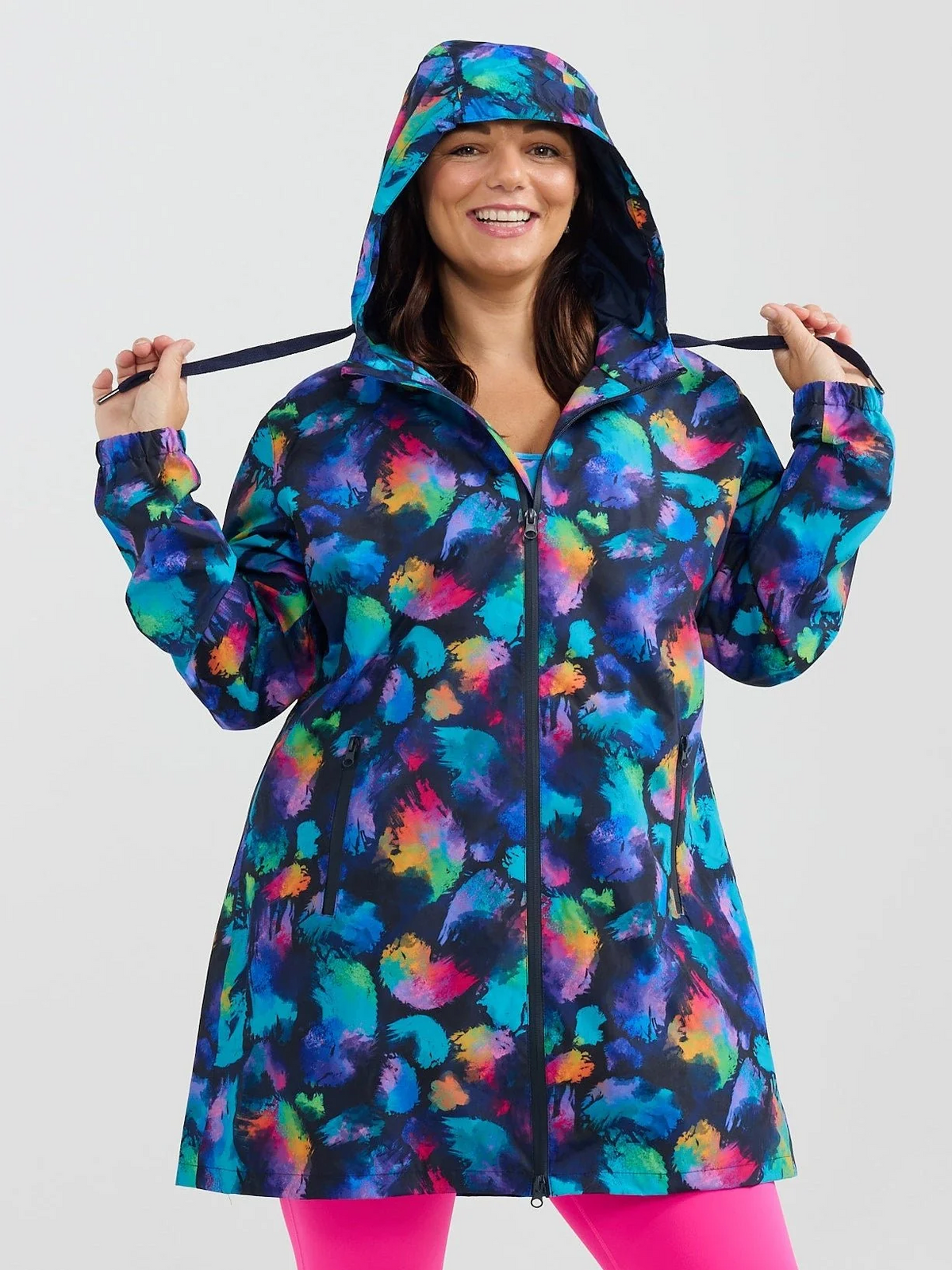 Mama Movement -  Longline Raincoat - Rainbow Splatter