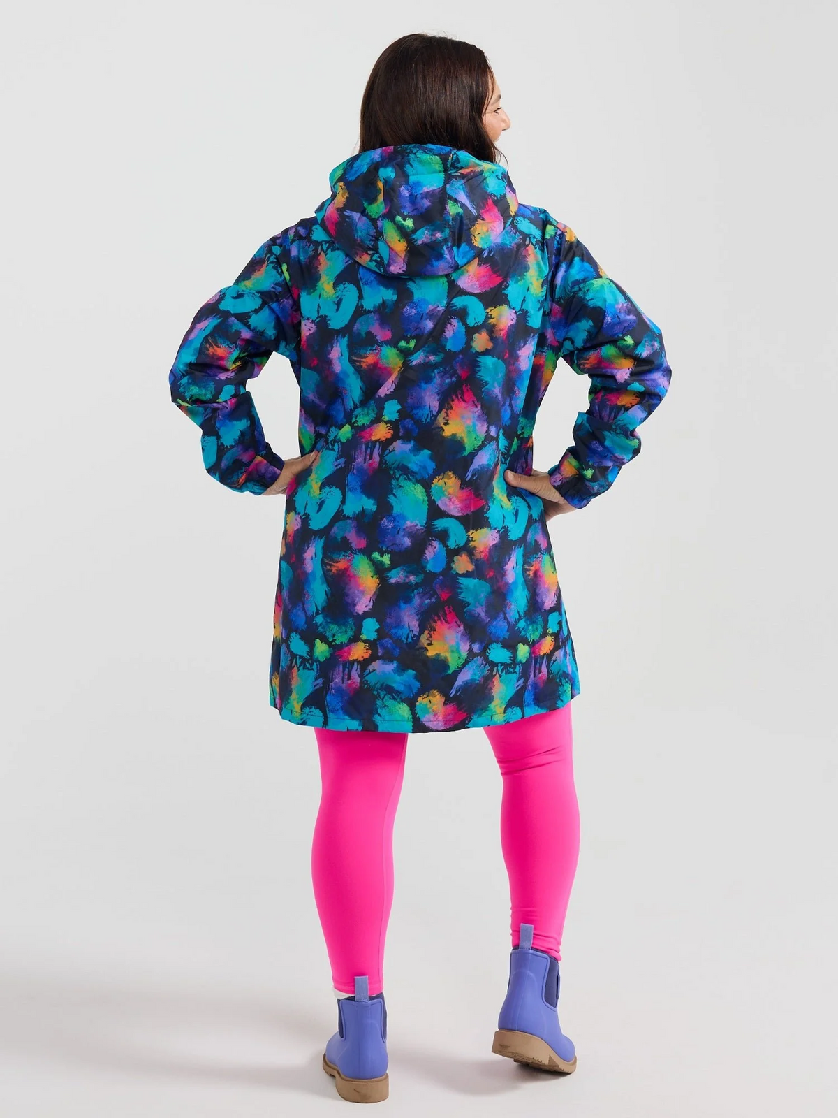 Mama Movement -  Longline Raincoat - Rainbow Splatter