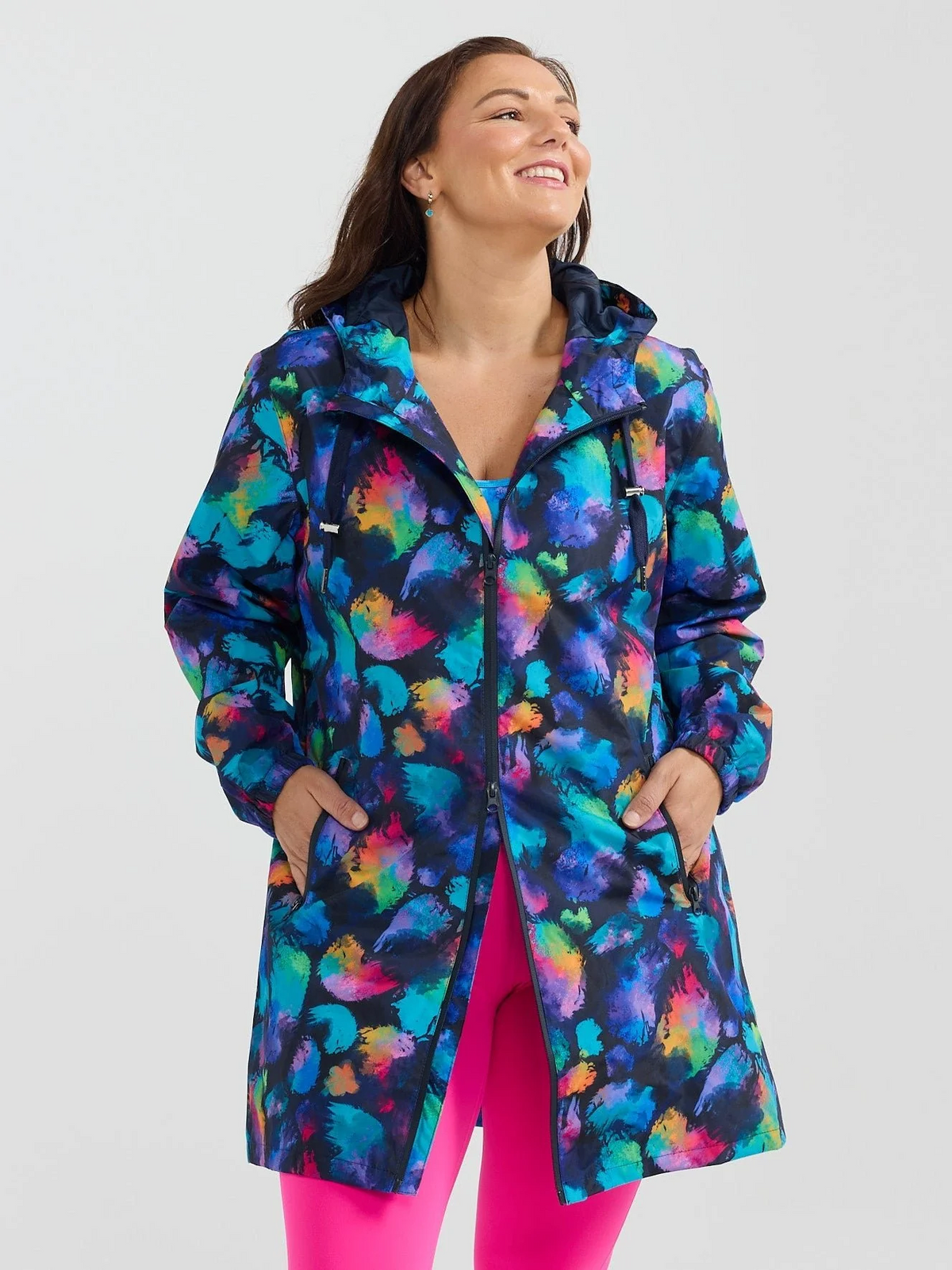 Mama Movement -  Longline Raincoat - Rainbow Splatter
