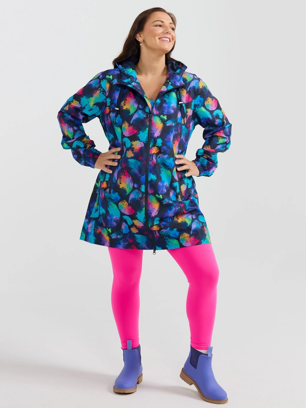 Mama Movement -  Longline Raincoat - Rainbow Splatter