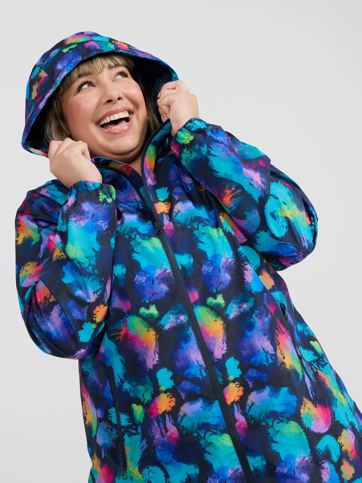 Mama Movement -  Longline Raincoat - Rainbow Splatter