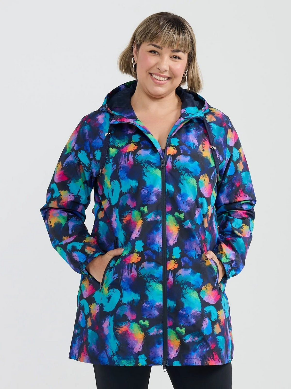 Mama Movement -  Longline Raincoat - Rainbow Splatter