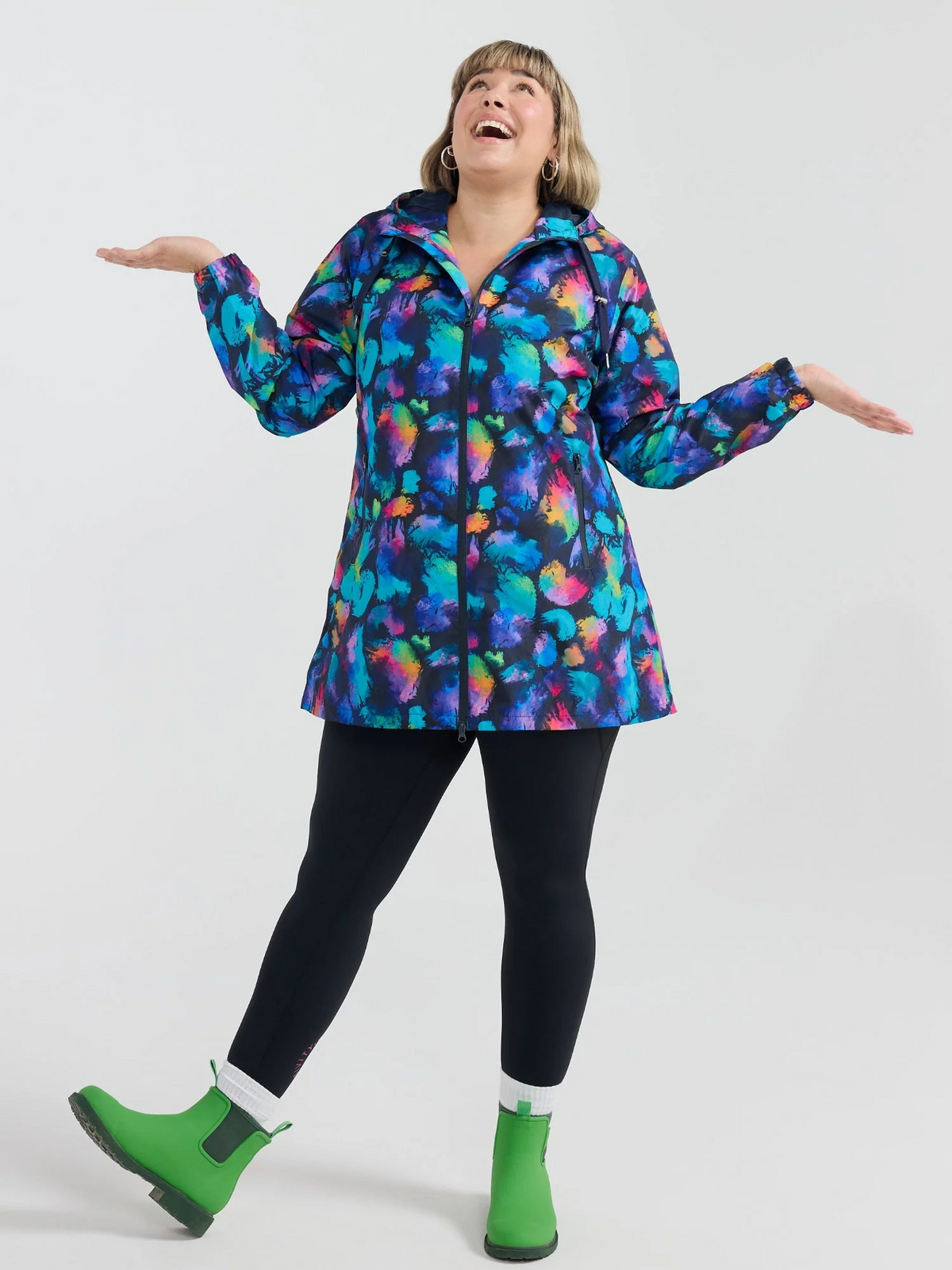 Mama Movement -  Longline Raincoat - Rainbow Splatter