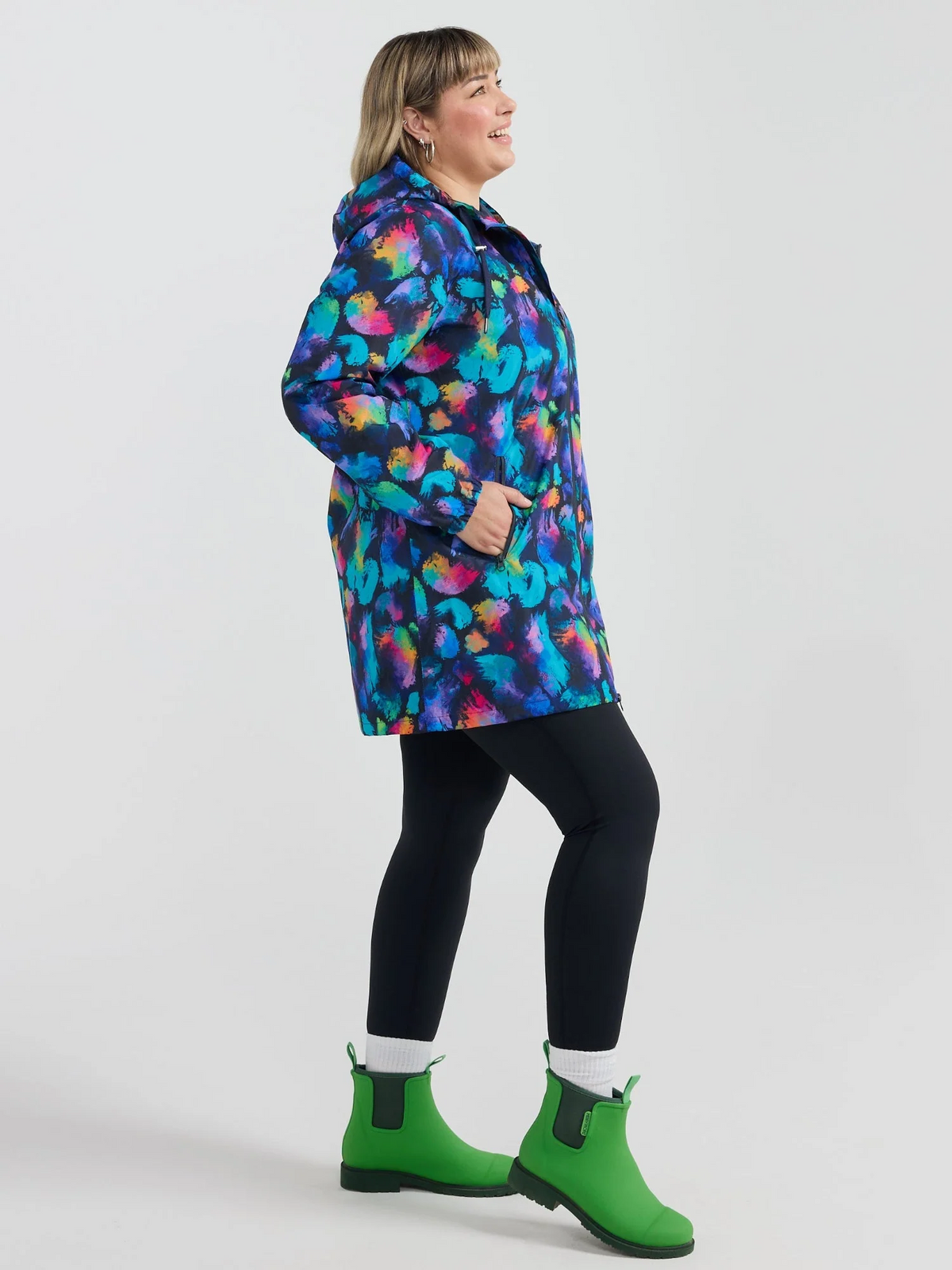 Mama Movement -  Longline Raincoat - Rainbow Splatter