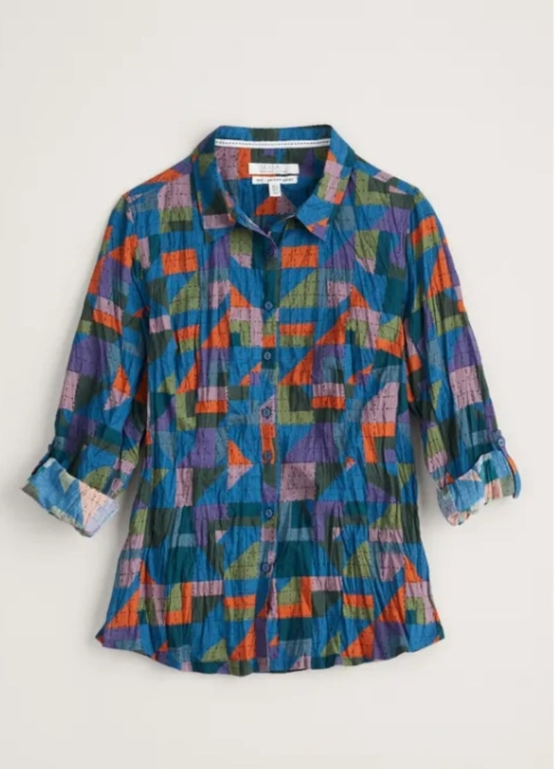 Seasalt Cornwall ‘Larissa’ Organic Cotton Shirt - Quilted Squares Dark Lugger