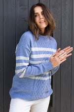 JUMP Clothing Stripe Cable Pullover - Seaside Mist