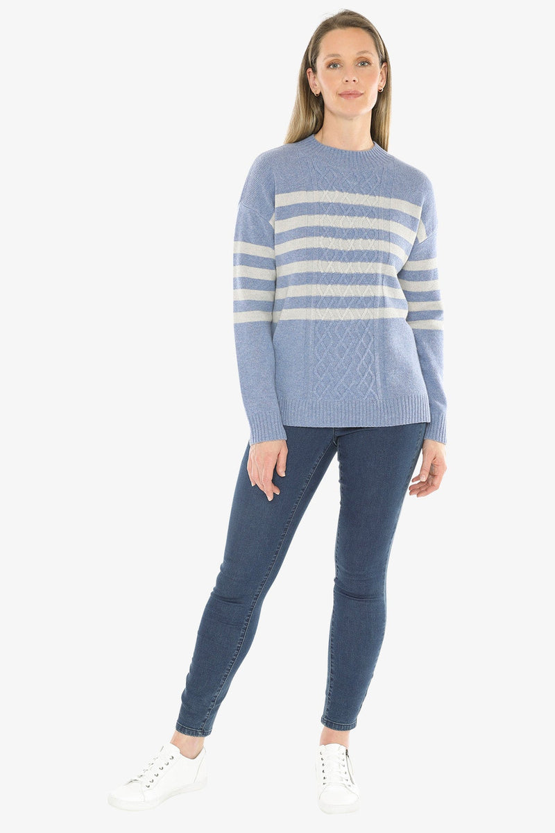JUMP Clothing Stripe Cable Pullover - Seaside Mist
