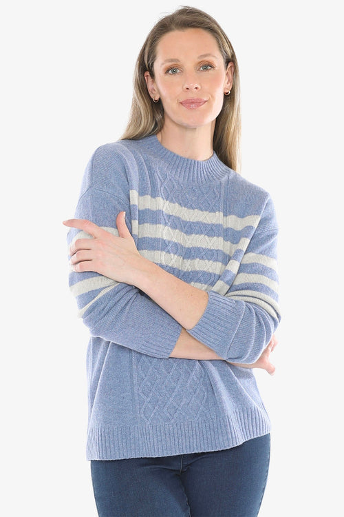 JUMP Clothing Stripe Cable Pullover - Seaside Mist