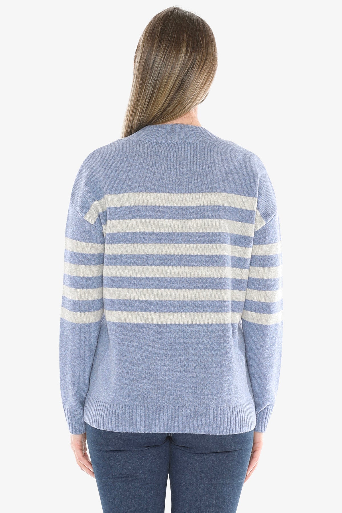 JUMP Clothing Stripe Cable Pullover - Seaside Mist