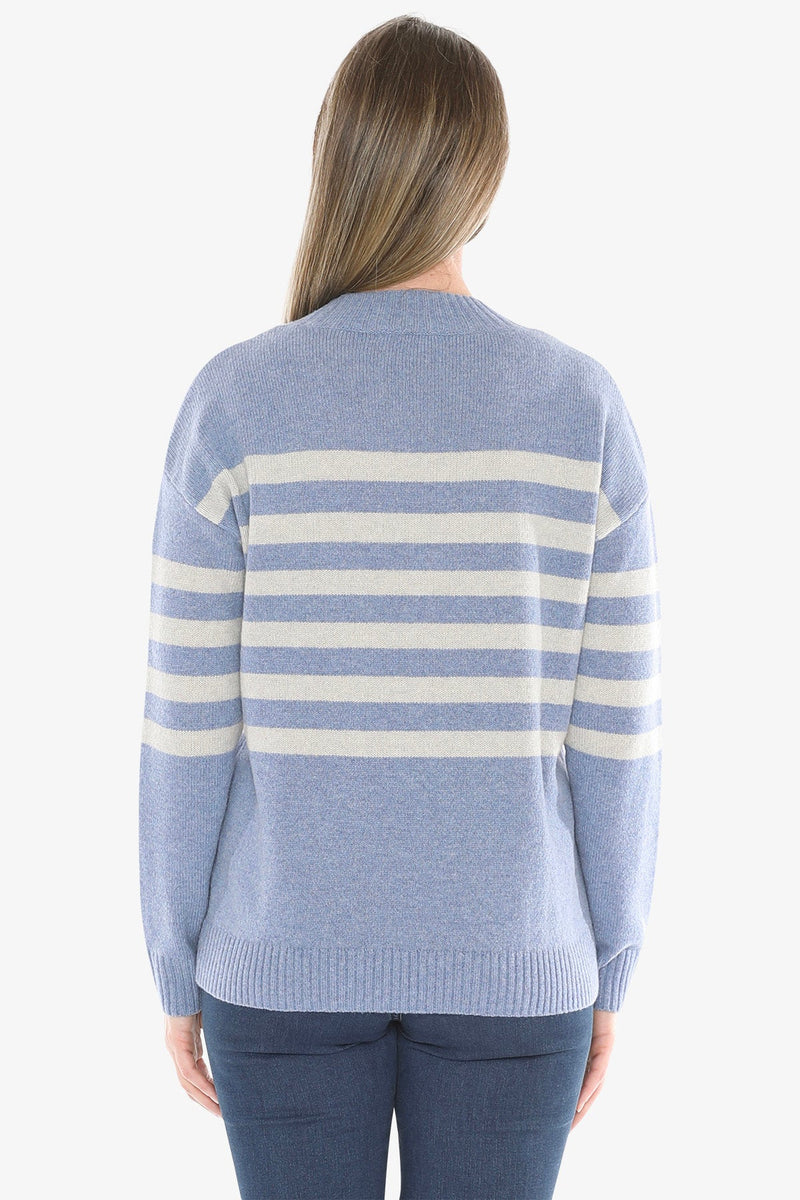 JUMP Clothing Stripe Cable Pullover - Seaside Mist