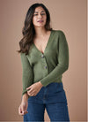 UIMI ‘Wednesday’ Rib Crop V Neck Cardigan Australian  Merino Wool - Fern - LAST - Size XL