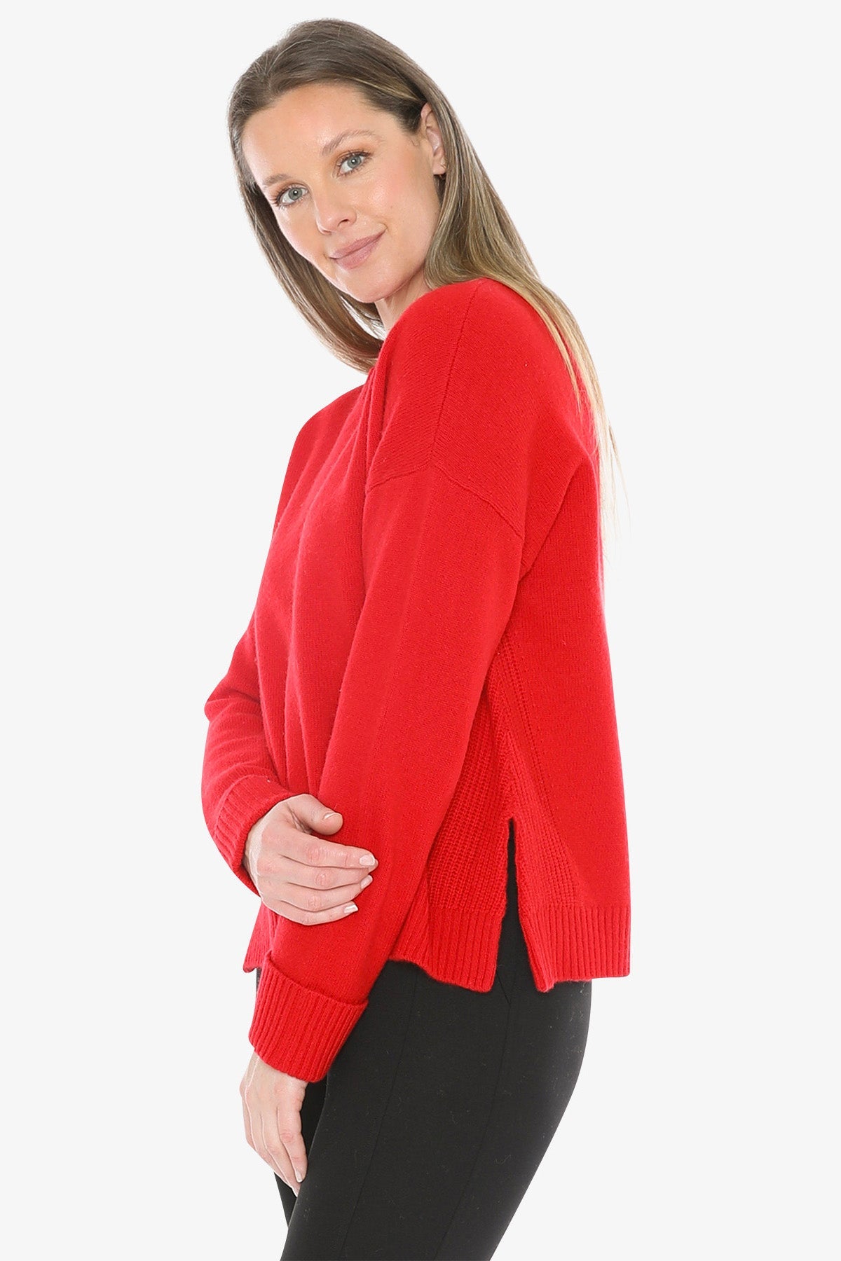 JUMP Clothing SideDetail Crew Pullover - Cherry