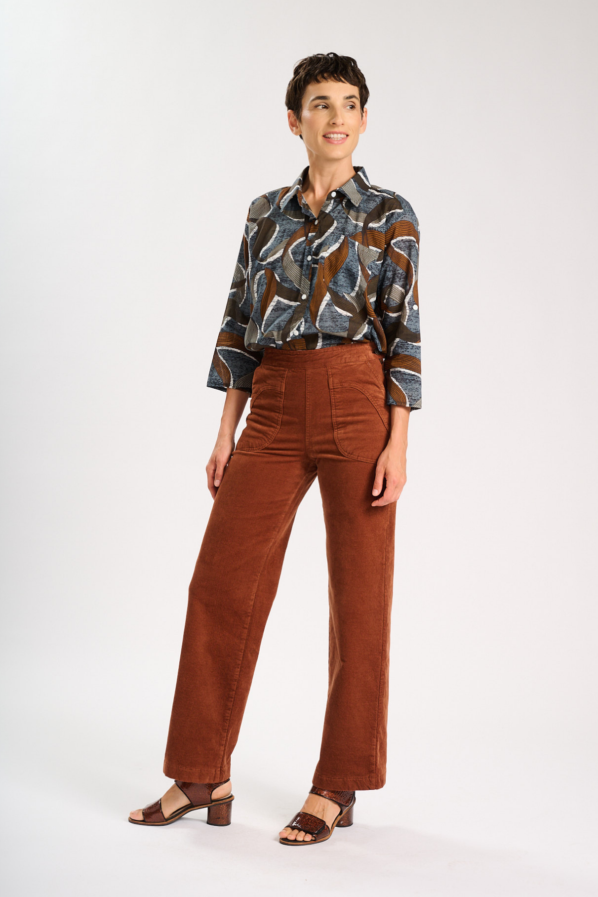 Olga De Polga - Peggy Sue - Long Pants Velvet Corduroy - Caramel Brown/Rust