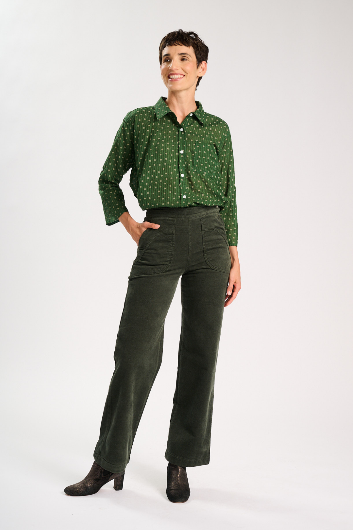 Olga De Polga - Peggy Sue - Long Pants Velvet Corduroy - Forest Green