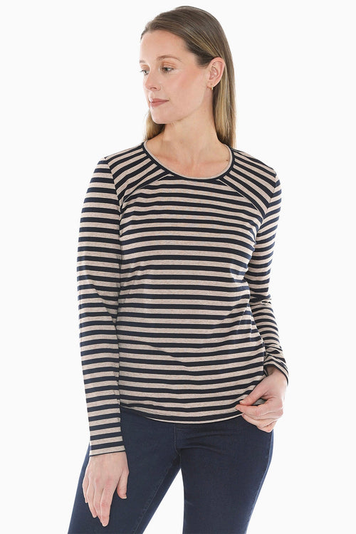 JUMP Clothing Stripe Crew Top - Navy/Oat