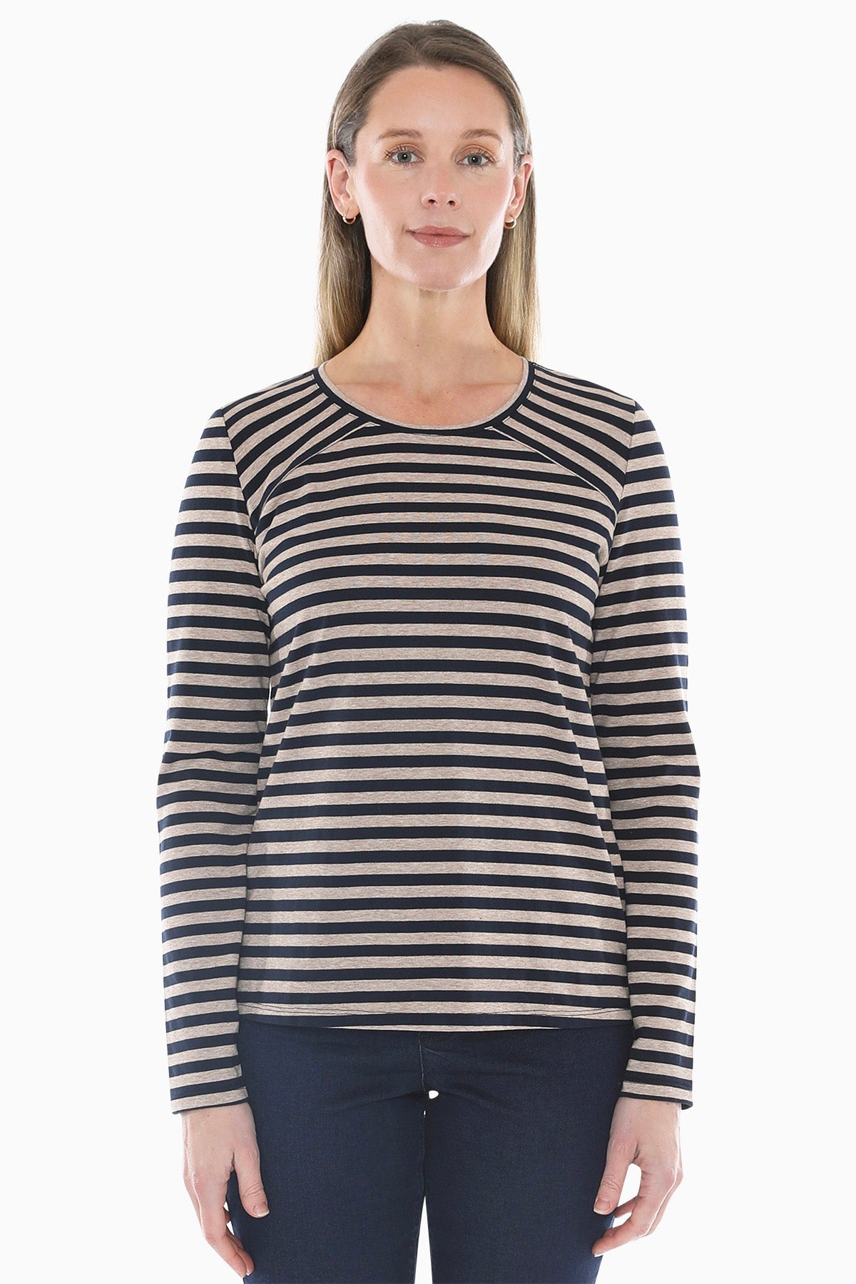 JUMP Clothing Stripe Crew Top - Navy/Oat