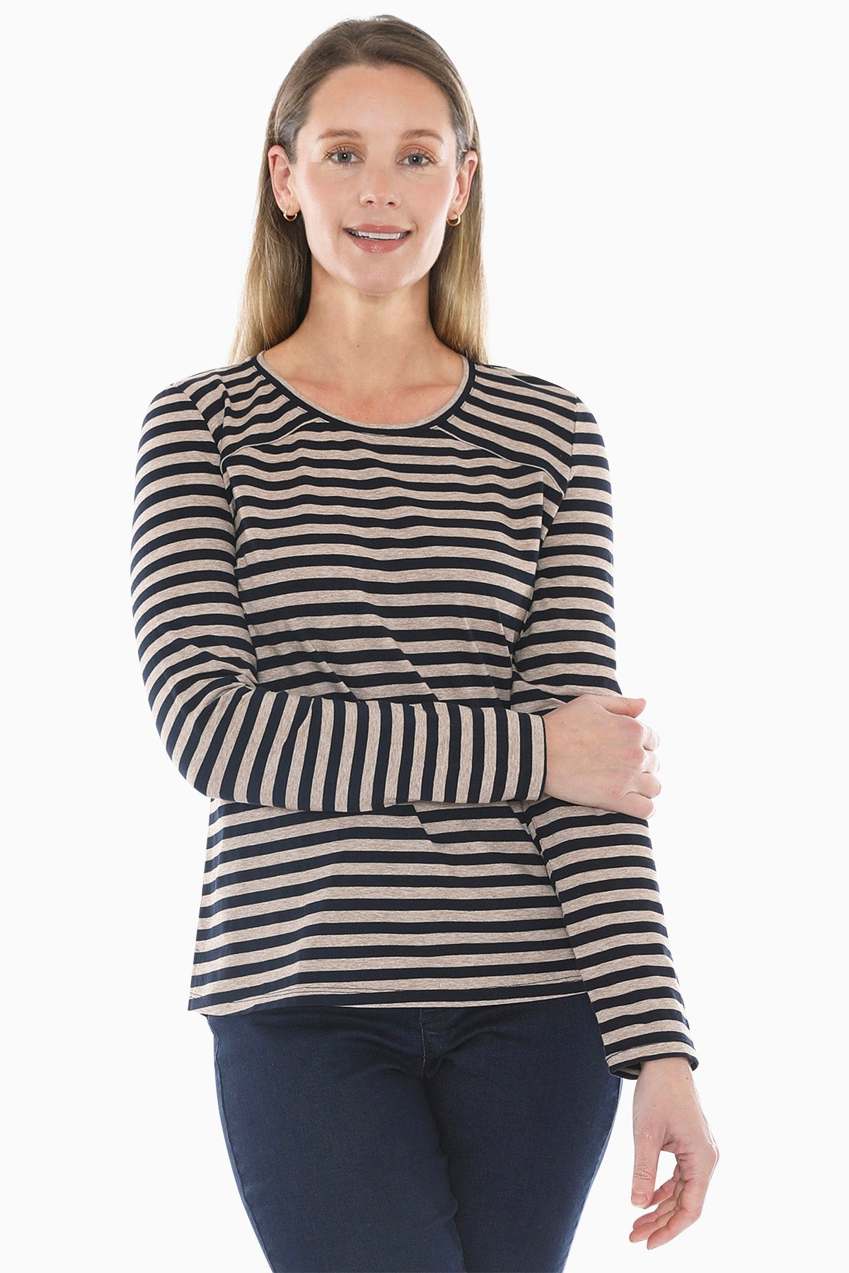 JUMP Clothing Stripe Crew Top - Navy/Oat