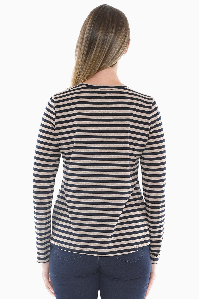 JUMP Clothing Stripe Crew Top - Navy/Oat