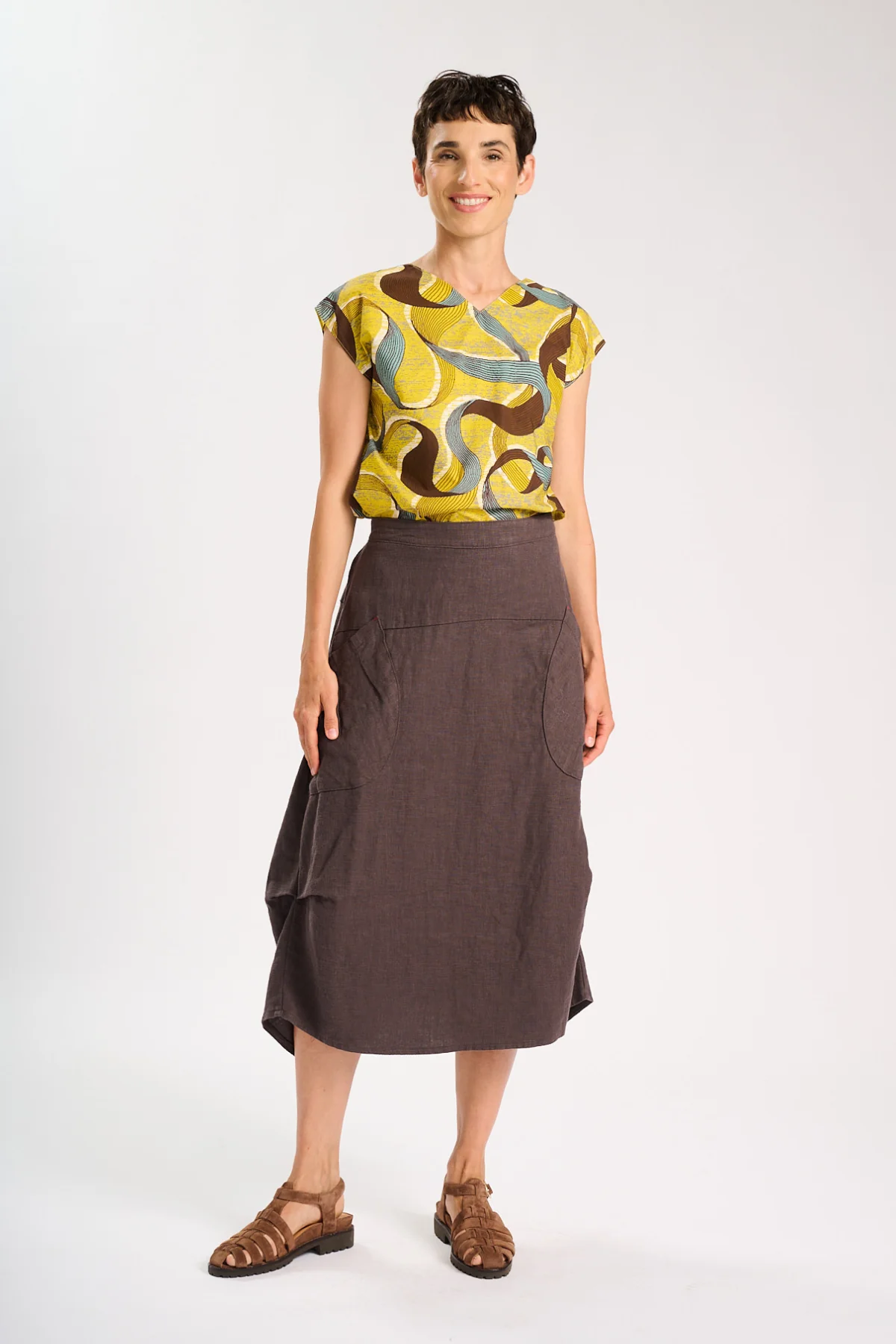 Olga De Polga - Milwaukee Fiesta - Midi Slub Linen Skirt - Chocolate