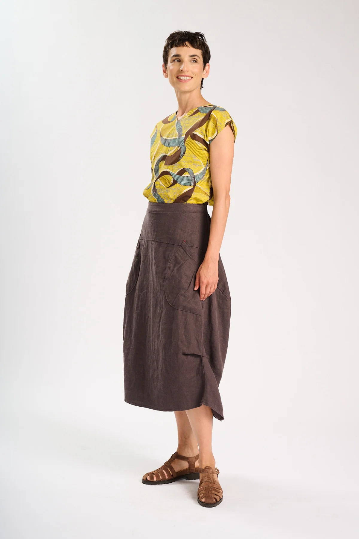 Olga De Polga - Milwaukee Fiesta - Midi Slub Linen Skirt - Chocolate