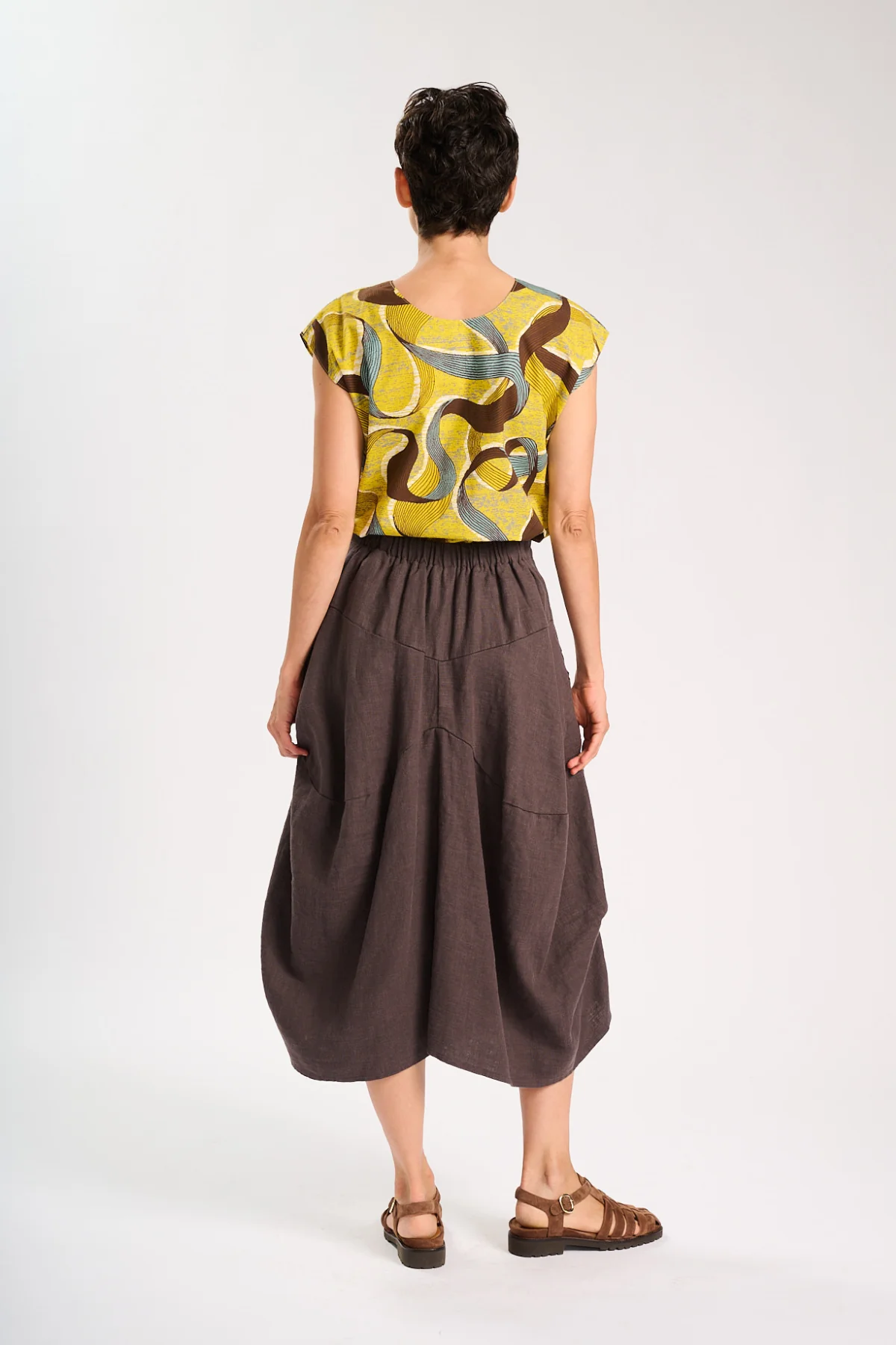 Olga De Polga - Milwaukee Fiesta - Midi Slub Linen Skirt - Chocolate