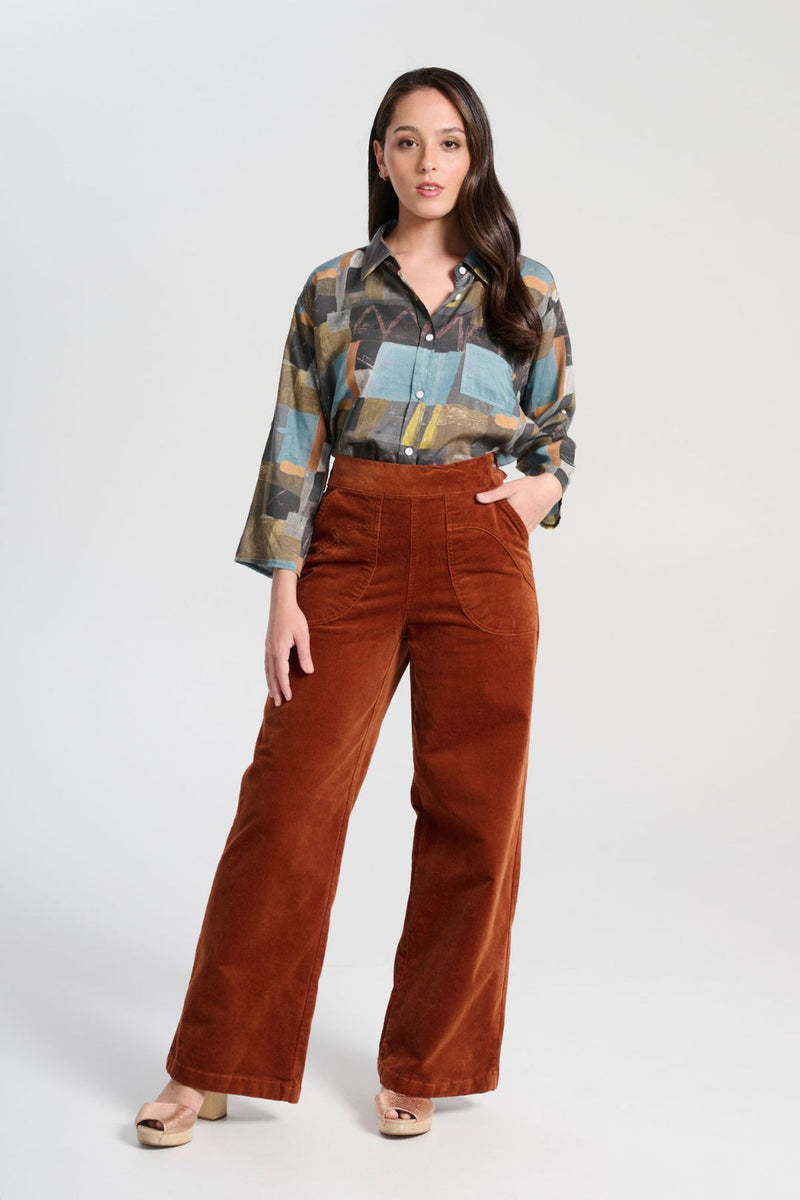 ‘Peggy Lou’ Long Velvet Corduroy Pants - Caramel