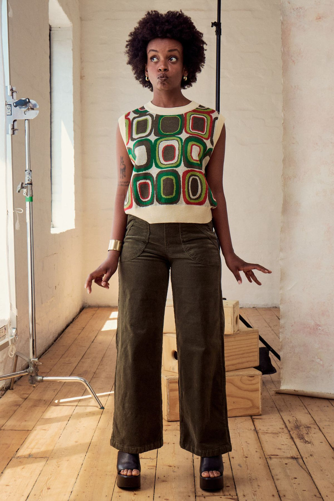 Olga De Polga - Peggy ‘Paris’ Long Pants Soft Velvet - Khaki - LAST PAIR - Size L