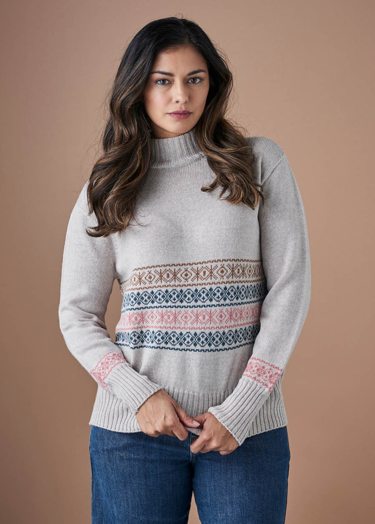 UIMI ‘Aspen’ Nordic Pattern Jumper Australian Merino Wool - Mushroom -LAST ONE - Size L