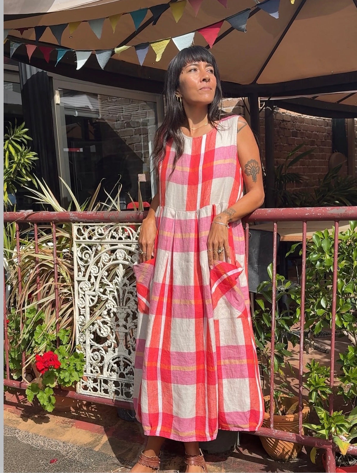 Montaigne - Sartene - French Linen Dress - Orange Check