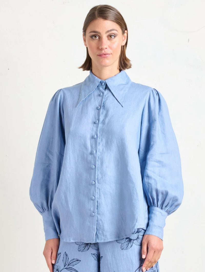 State Of Embrace Pointed Collar Blouse - Allure Blue