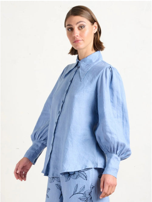 State Of Embrace Pointed Collar Blouse - Allure Blue