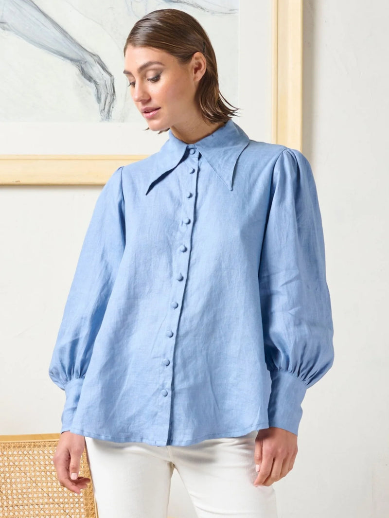 State Of Embrace Pointed Collar Blouse - Allure Blue