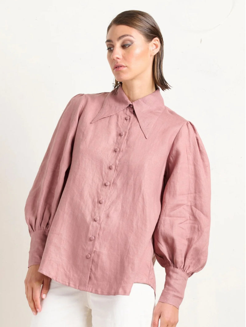 State Of Embrace Pointed Collar Blouse - Desert Rose