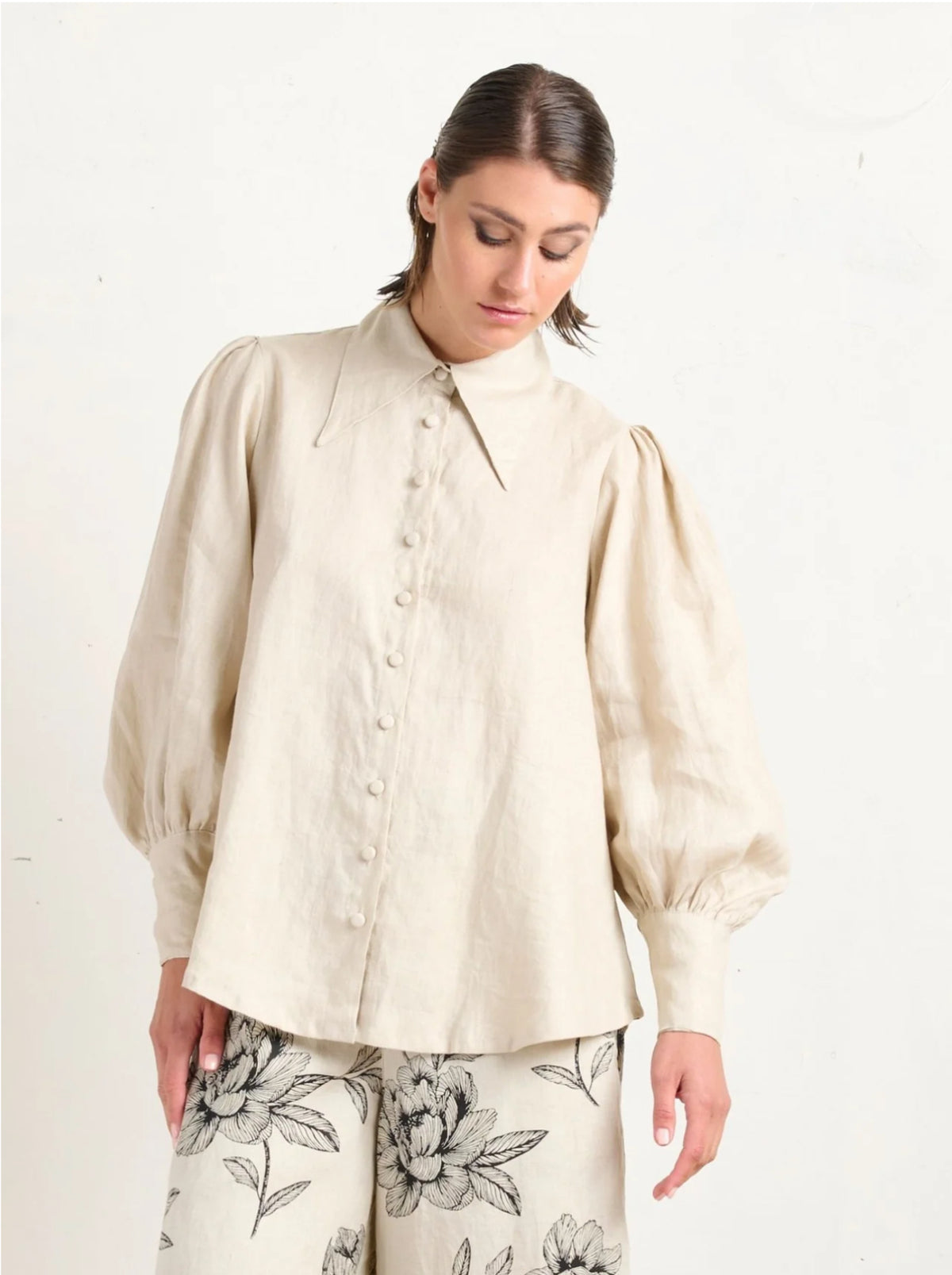 State Of Embrace Pointed Collar Blouse - Stone - LAST - Size 10
