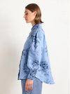 State Of Embrace Pointed Collar Blouse - Peonies Blue