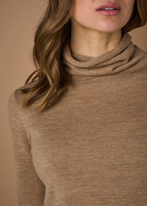 ‘Rollo’ Australian Merino Turtleneck Top - Cashew