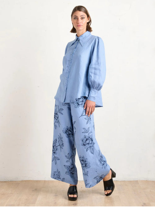 State Of Embrace Palazzo Pant Peonies - Blue