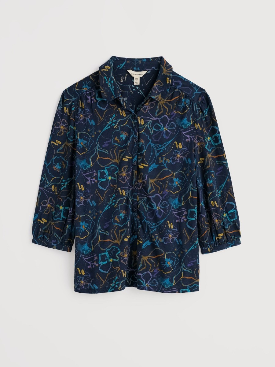 Seasalt Cornwall - 3/4 Embrace Shirt - Drawn Floral Maritime