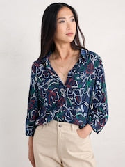 Seasalt Cornwall - 3/4 Embrace Shirt - Drawn Floral Maritime