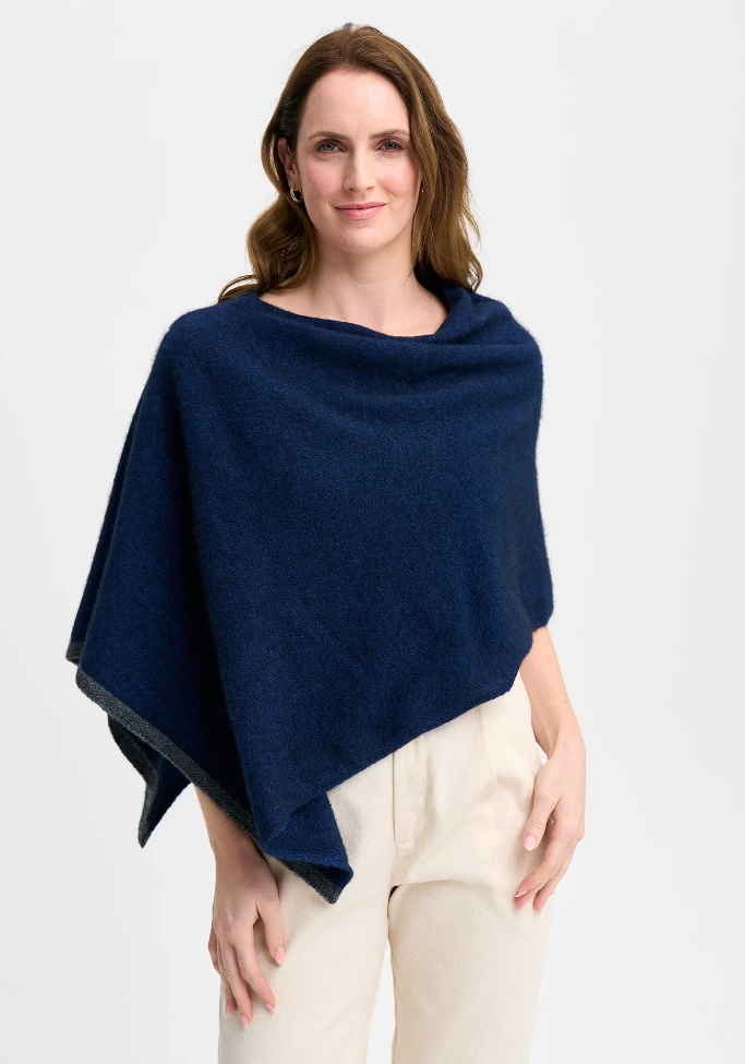 Merinomink - ‘Two Tone’ New Zealand Possum Merino Silk Poncho - Various Colours