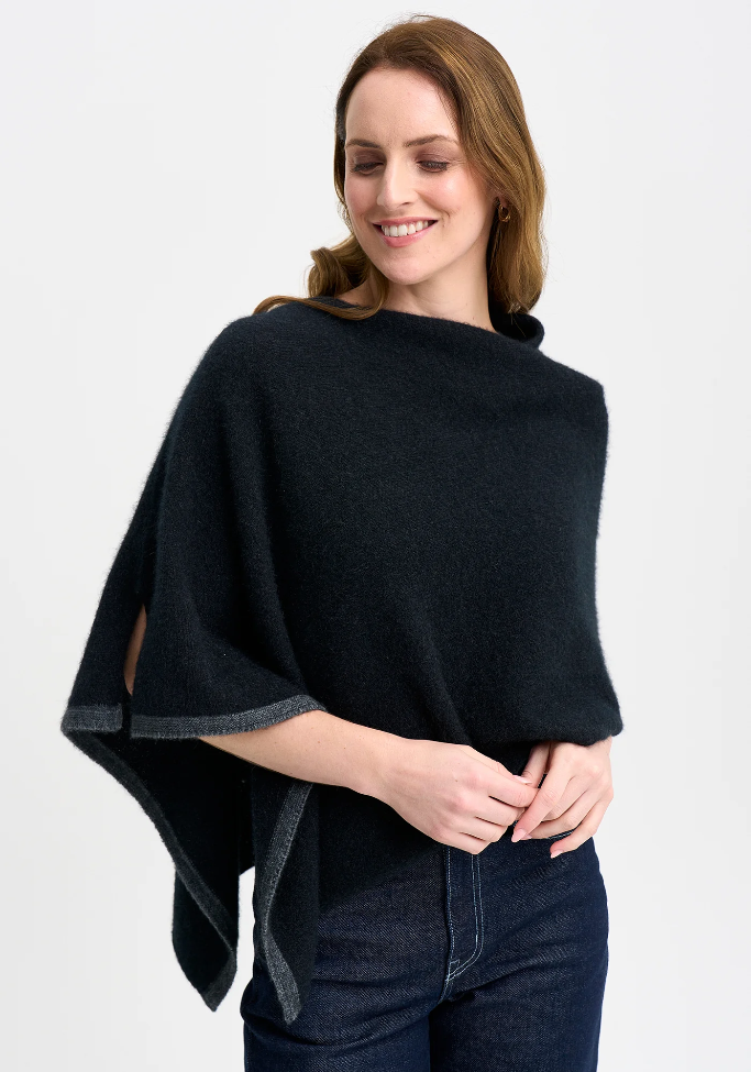Merinomink - ‘Two Tone’ New Zealand Possum Merino Silk Poncho - Various Colours
