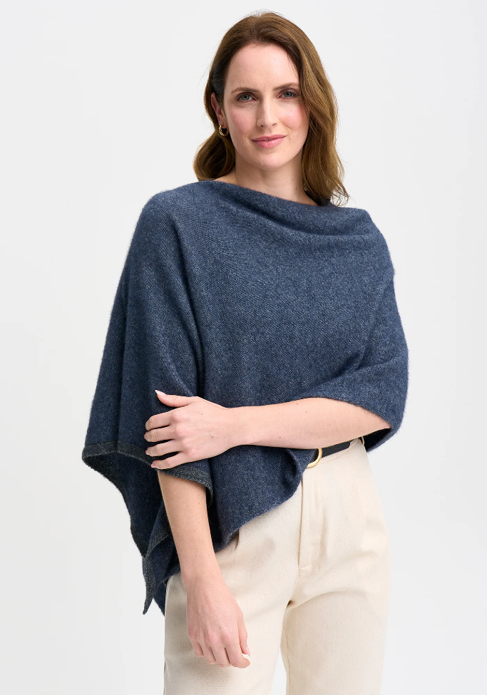 ‘Two Tone’ New Zealand Possum Merino Silk Poncho - Various Colours