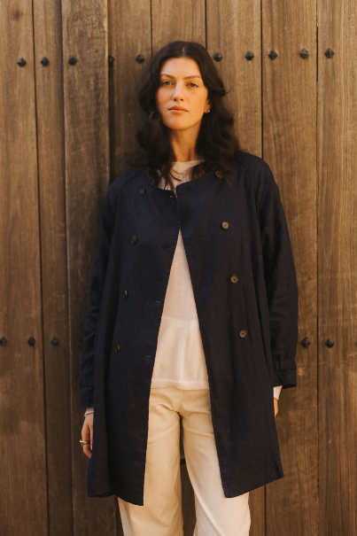 Montaigne - Berg - French Linen Collarless Peacoat