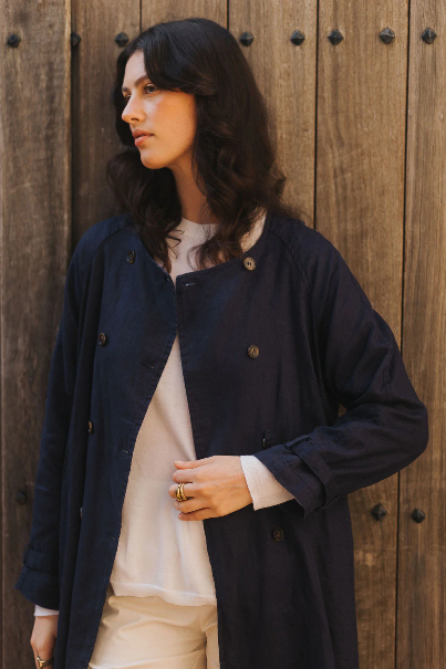 Montaigne - Berg - French Linen Collarless Peacoat