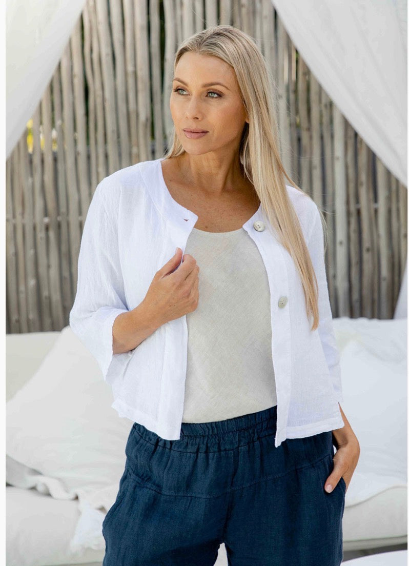 The Italian Cartel - Treviso – Italian Linen Button Front Layering Top/ Jacket