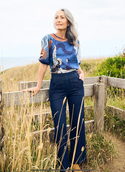 Olga De Polga ‘Peggy’ Long Jeans - Indigo With Tan Stitching