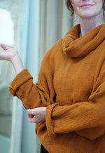 ‘Allegra’ Heavy Linen Cowl Neck Top Jumper - Rust