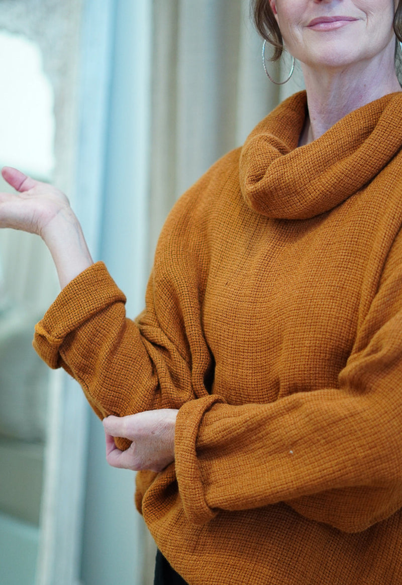‘Allegra’ Heavy Linen Cowl Neck Top Jumper - Rust
