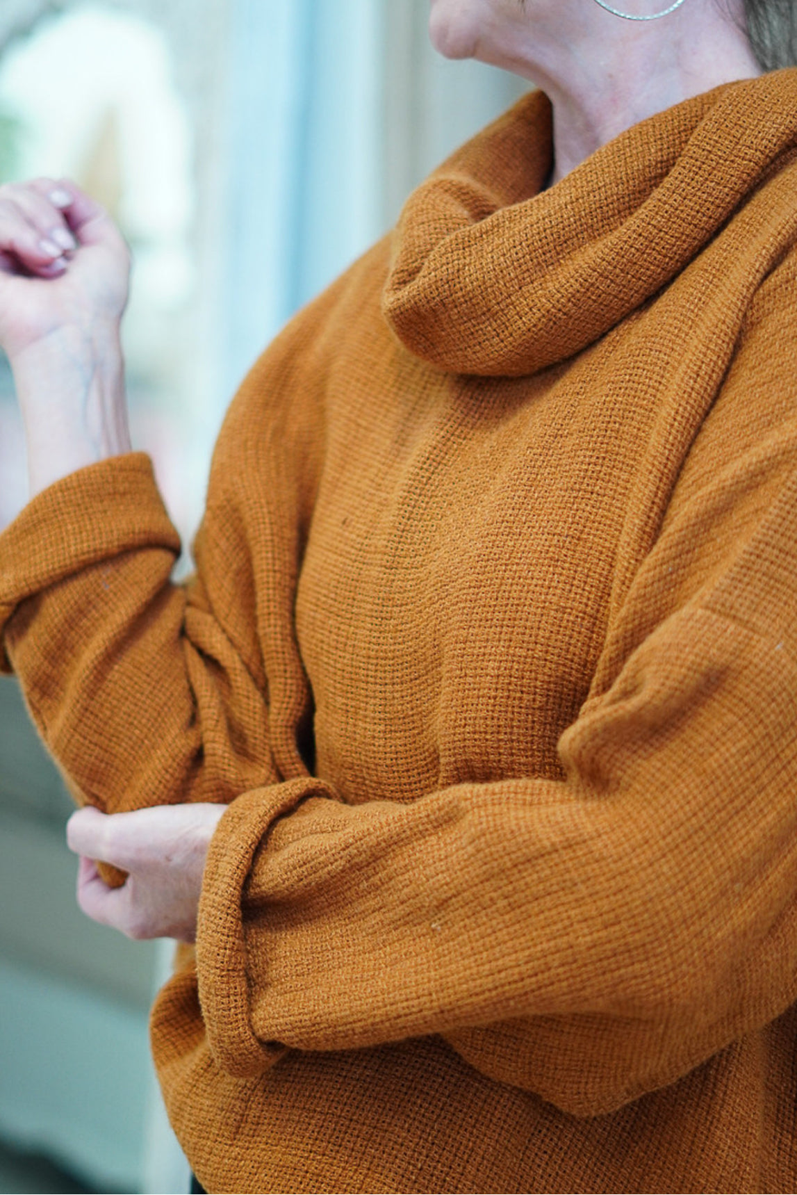 Rustic - ‘Allegra’ Heavy Linen Cowl Neck Top Jumper - Rust