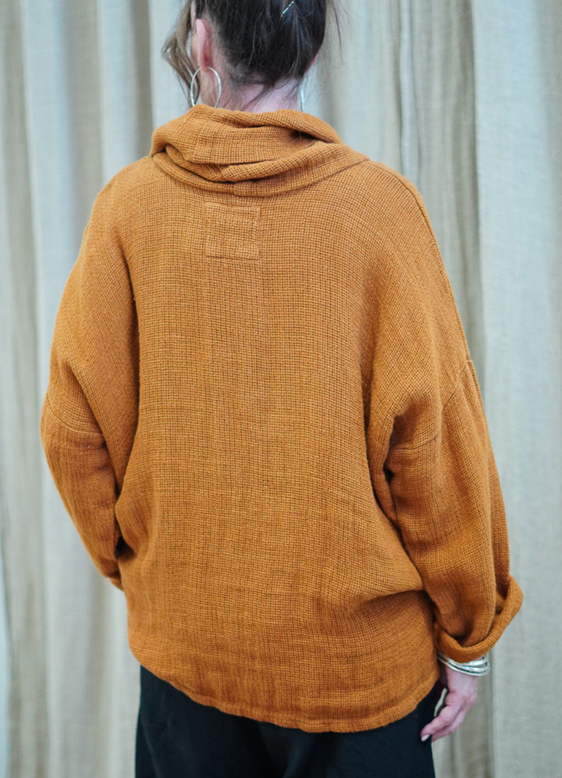 Rustic - ‘Allegra’ Heavy Linen Cowl Neck Top Jumper - Rust